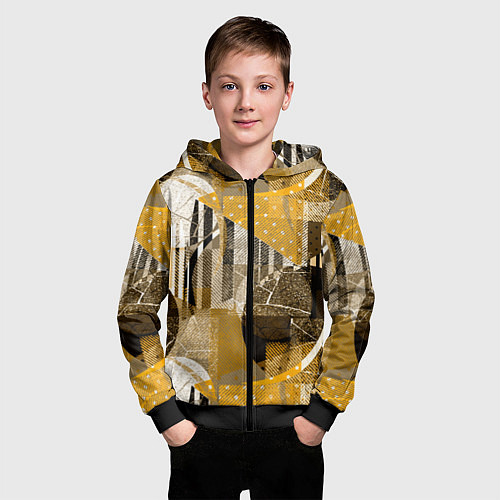 Детская толстовка на молнии Гранжевая абстракция: Черный, белый, горчичный орн / 3D-Черный – фото 3