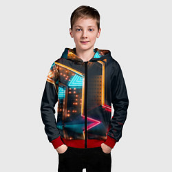 Толстовка на молнии детская Неоновые огни на геометрических поверхностях, цвет: 3D-красный — фото 2