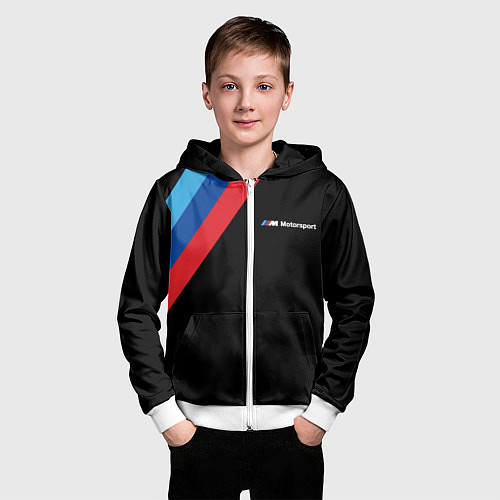 Детская толстовка на молнии BMW Motosport - Три линии / 3D-Белый – фото 3