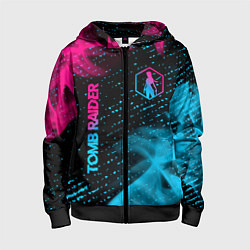 Толстовка на молнии детская Tomb Raider - neon gradient: надпись, символ, цвет: 3D-черный