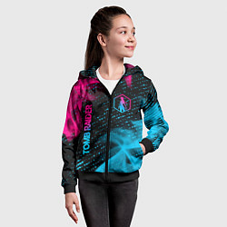 Толстовка на молнии детская Tomb Raider - neon gradient: надпись, символ, цвет: 3D-черный — фото 2