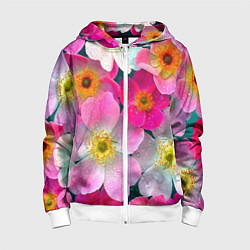 Толстовка на молнии детская Сказочные разноцветные цветы, цвет: 3D-белый