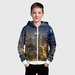 Толстовка на молнии детская Ночной красочный город, цвет: 3D-белый — фото 2