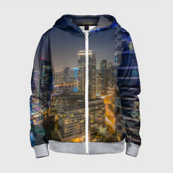 Толстовка на молнии детская Ночной красочный город, цвет: 3D-меланж