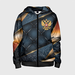 Толстовка на молнии детская Золотой герб России на объемном фоне, цвет: 3D-черный