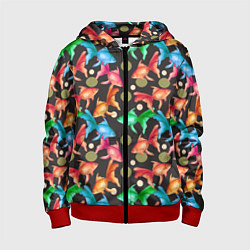 Толстовка на молнии детская Разноцветные рыбы паттерн, цвет: 3D-красный