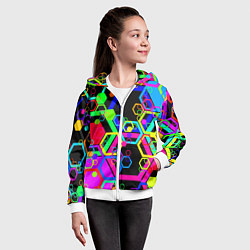 Толстовка на молнии детская Разноцветная геометрическая текстура, цвет: 3D-белый — фото 2