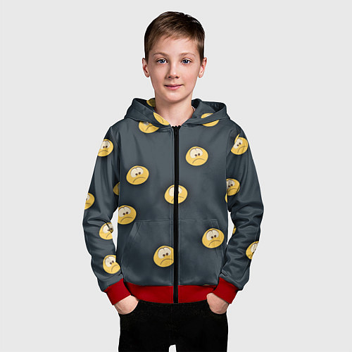 Детская толстовка на молнии Грусть смайла / 3D-Красный – фото 3