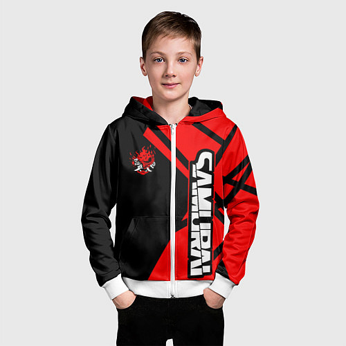 Детская толстовка на молнии Cyberpunk 2077 - Надпись Samurai / 3D-Белый – фото 3