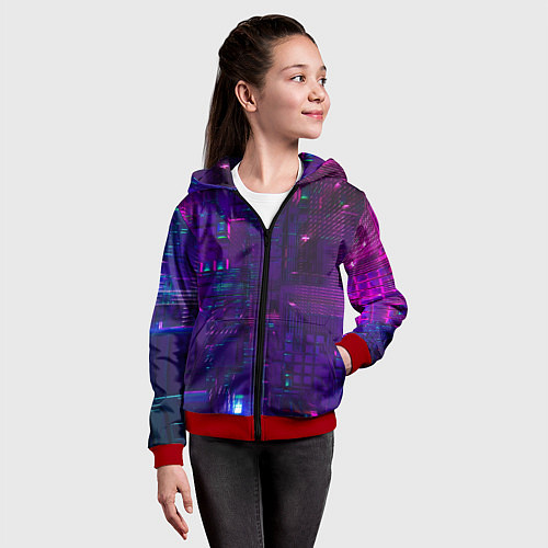 Детская толстовка на молнии Матричная вселенная неон / 3D-Красный – фото 4