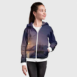 Толстовка на молнии детская Парусник у берегов Крыма в лунную ночь Айвазовский, цвет: 3D-белый — фото 2