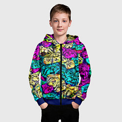 Толстовка на молнии детская Психоделические манулы, цвет: 3D-синий — фото 2