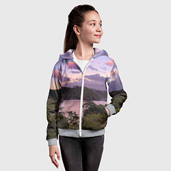 Толстовка на молнии детская Пейзаж вечерней реки и леса, цвет: 3D-меланж — фото 2