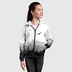 Толстовка на молнии детская Птицы над лесом, цвет: 3D-черный — фото 2