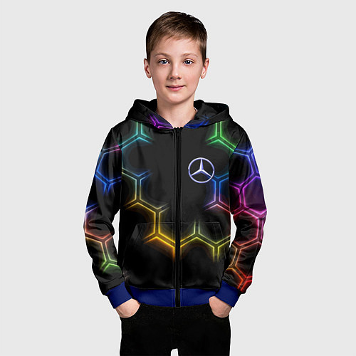 Детская толстовка на молнии Mercedes - neon pattern / 3D-Синий – фото 3