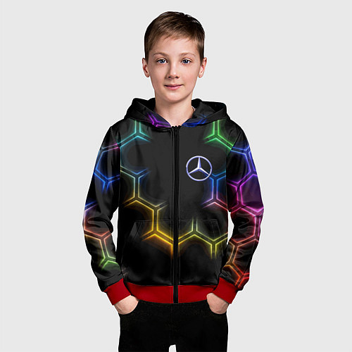 Детская толстовка на молнии Mercedes - neon pattern / 3D-Красный – фото 3