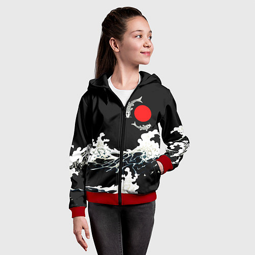 Детская толстовка на молнии Волны и рыбки / 3D-Красный – фото 4