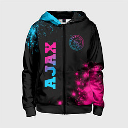 Толстовка на молнии детская Ajax - neon gradient: надпись, символ, цвет: 3D-черный