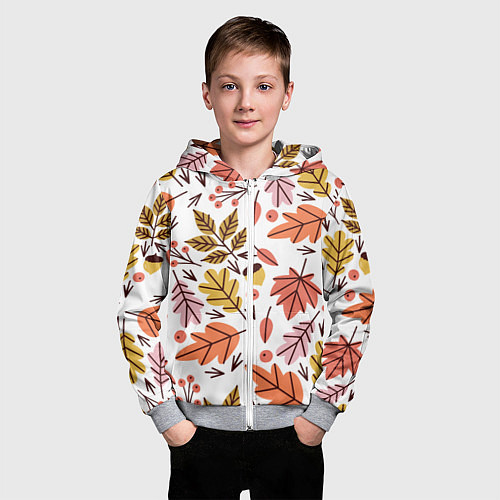 Детская толстовка на молнии Осенний паттерн - листья / 3D-Меланж – фото 3
