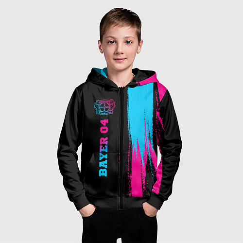 Детская толстовка на молнии Bayer 04 - neon gradient: по-вертикали / 3D-Черный – фото 3