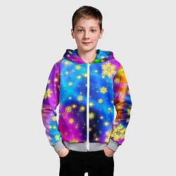 Толстовка на молнии детская Снежинки и звезды - яркие цвета, цвет: 3D-меланж — фото 2