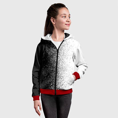 Детская толстовка на молнии Брызги красок - Черно-белый / 3D-Красный – фото 4
