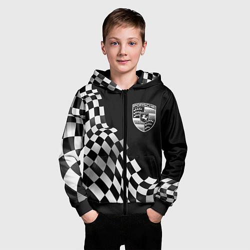 Детская толстовка на молнии Porsche racing flag / 3D-Черный – фото 3