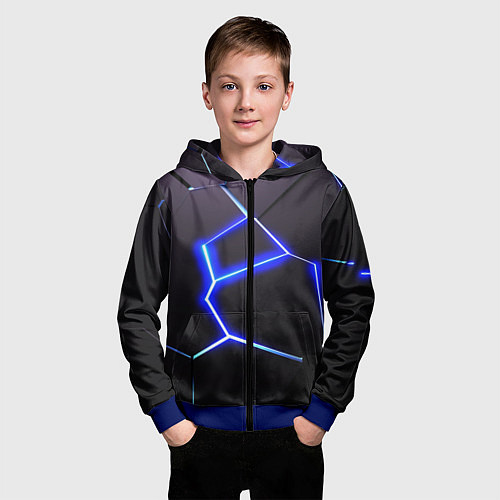Детская толстовка на молнии Неоновый разлом плит / 3D-Синий – фото 3