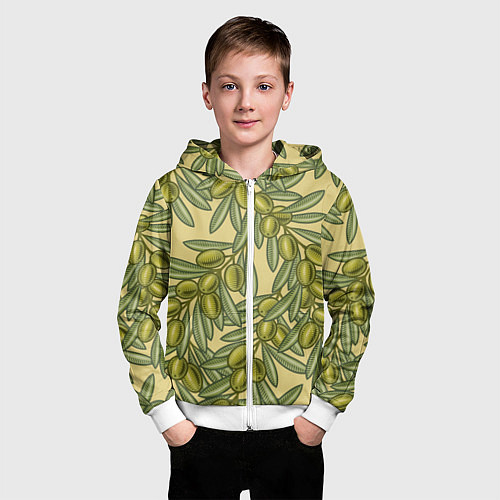Детская толстовка на молнии Винтажные ветви оливок / 3D-Белый – фото 3