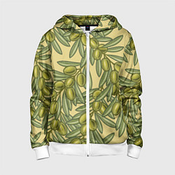 Толстовка на молнии детская Винтажные ветви оливок, цвет: 3D-белый