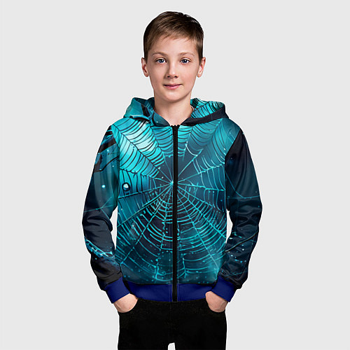 Детская толстовка на молнии Halloween паутина / 3D-Синий – фото 3