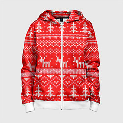 Толстовка на молнии детская Рождественский красный свитер с оленями, цвет: 3D-белый