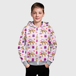 Толстовка на молнии детская Сонный ленивец с подушками, цвет: 3D-меланж — фото 2