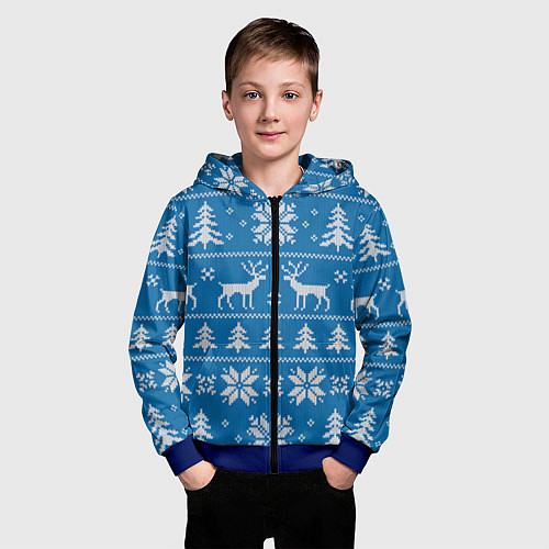 Детская толстовка на молнии Рождественский синий свитер с оленями / 3D-Синий – фото 3
