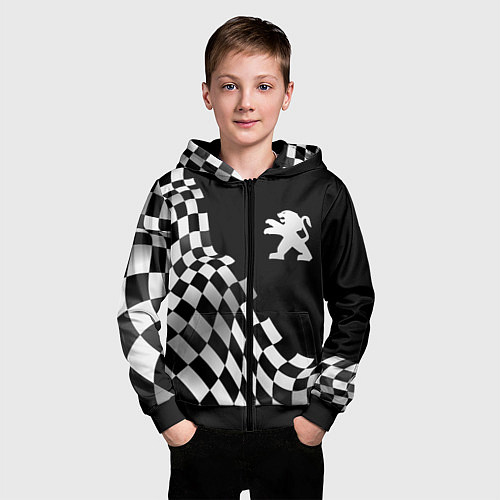 Детская толстовка на молнии Peugeot racing flag / 3D-Черный – фото 3