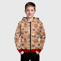 Толстовка на молнии детская Новогодний паттерн с печеньем, цвет: 3D-красный — фото 2