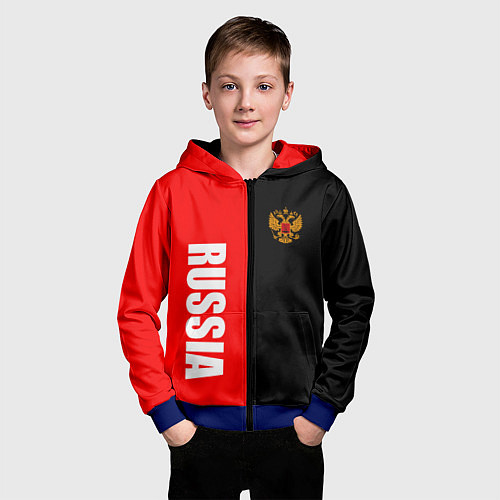 Детская толстовка на молнии Россия: Черно-красный / 3D-Синий – фото 3