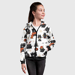 Толстовка на молнии детская Черные котики новогодний узор, цвет: 3D-черный — фото 2