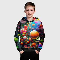 Толстовка на молнии детская Абстрактные космические шары, цвет: 3D-черный — фото 2