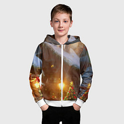 Толстовка на молнии детская Cельский коттедж, засыпанный снегом, цвет: 3D-белый — фото 2