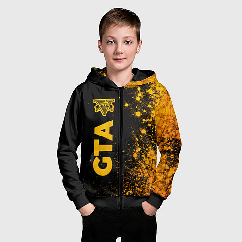 Детская толстовка на молнии GTA - gold gradient: по-вертикали / 3D-Черный – фото 3