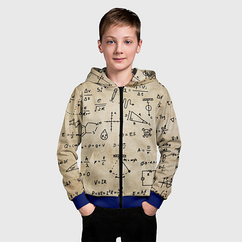 Детская толстовка на молнии Научные формулы на старой бумаге / 3D-Синий – фото 3