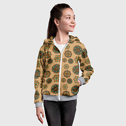 Толстовка на молнии детская Мандалы на бежевом фоне, цвет: 3D-меланж — фото 2