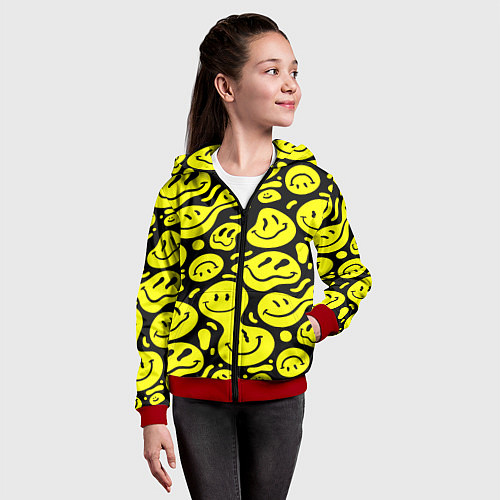Детская толстовка на молнии Кислотный желтый смайлик / 3D-Красный – фото 4