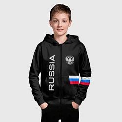 Толстовка на молнии детская Россия и три линии на черном фоне, цвет: 3D-черный — фото 2