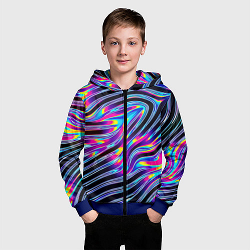 Детская толстовка на молнии Голографические полосы / 3D-Синий – фото 3