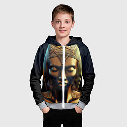 Толстовка на молнии детская Нейросеть - золотая статуя египетской царицы, цвет: 3D-меланж — фото 2