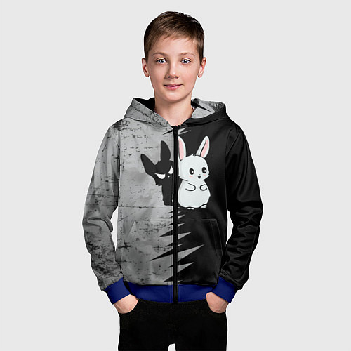Детская толстовка на молнии Теневой зайка / 3D-Синий – фото 3