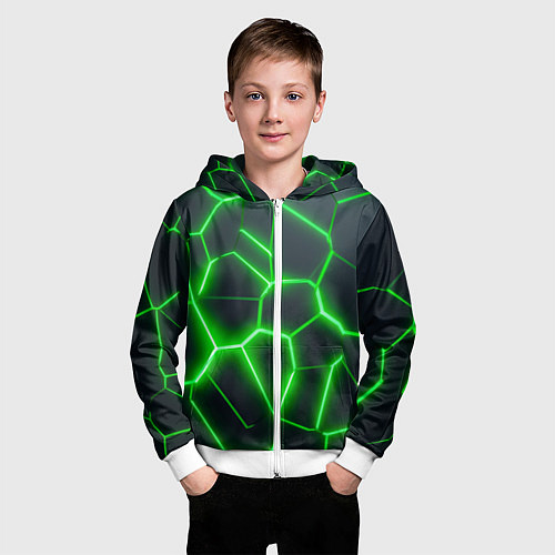 Детская толстовка на молнии Зелёные неоновые плиты / 3D-Белый – фото 3