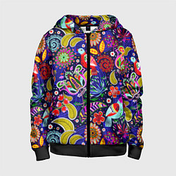 Толстовка на молнии детская Multicolored floral patterns, цвет: 3D-черный